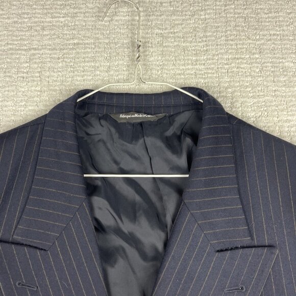 Ermenegildo Zegna Blazer Navy w/ Brown Chalk Stripe Double Breasted Wool Sz 46W - Picture 8 of 16